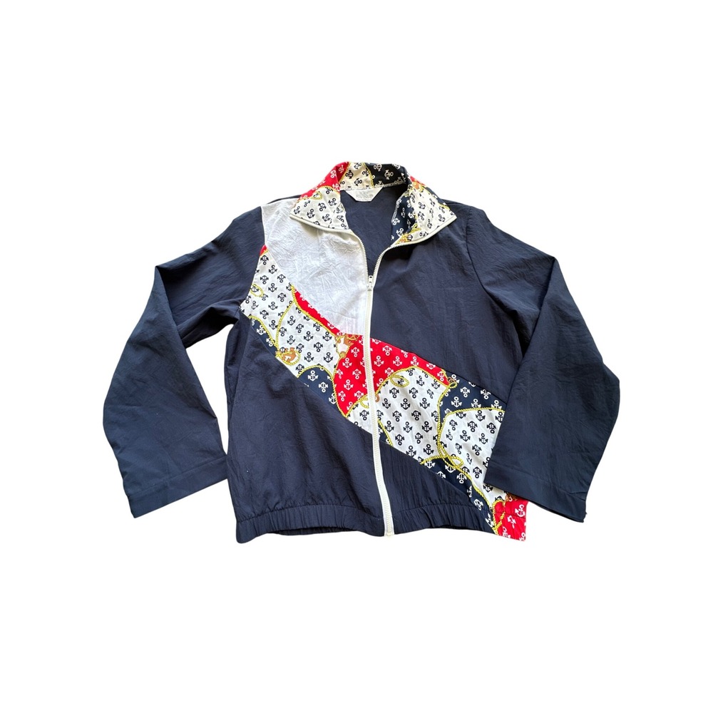 Blair Boutique Vintage Nautical Windbreaker Jacket Navy Blue Anchor Print Zip Up